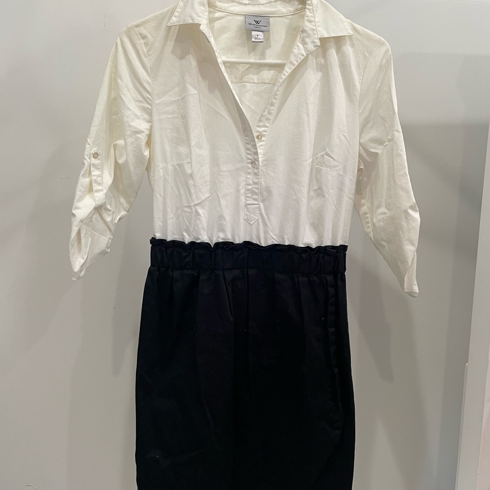 White and Black Button-Up Dress